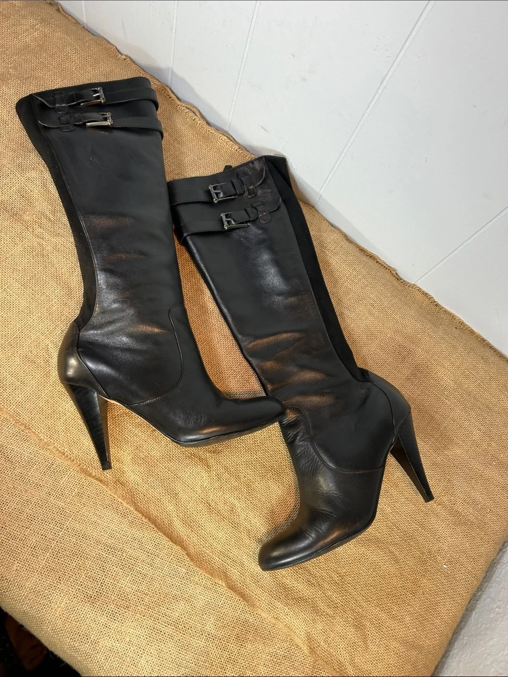 Cole Haan Nike Air Jalisa Tall Black Leather High Heel Boots
